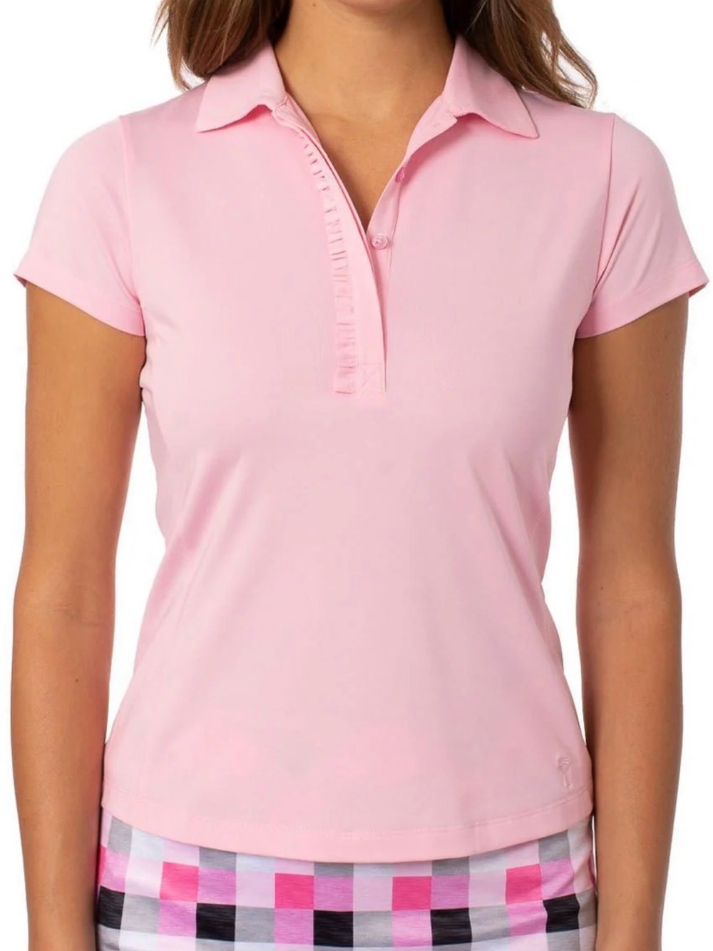 Golftini Pink Stretch Golf Polo Ruffle Top Women’s Size M